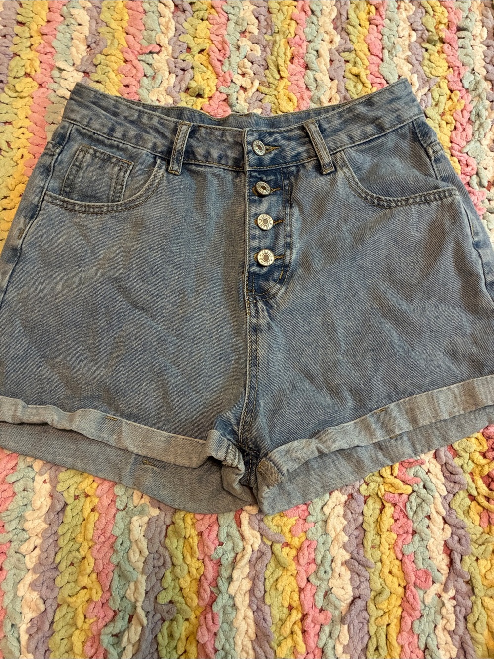 SHEIN High-Waist Button-Front Denim Shorts - Blue